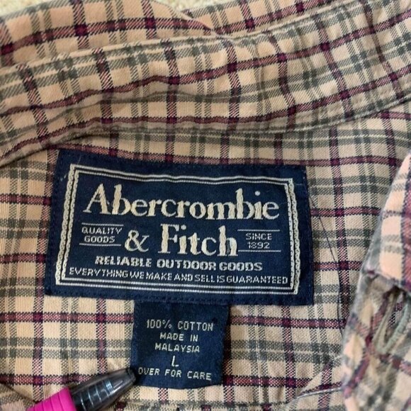 Abercrombie & Fitch Long Sleeve Button Down Shirt Men’s Size Large Brown Plaid - Picture 2 of 3